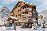 Luxury ski resort hotel with stunning mountain views.