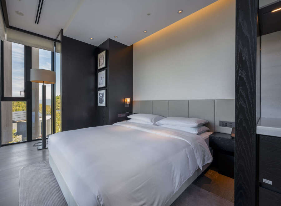 Wake up to breathtaking views from this modern hotel room.
