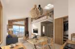 This stunning chalet boasts a spacious open-plan living area with breathtaking mountain views, perfect for a relaxing getaway.