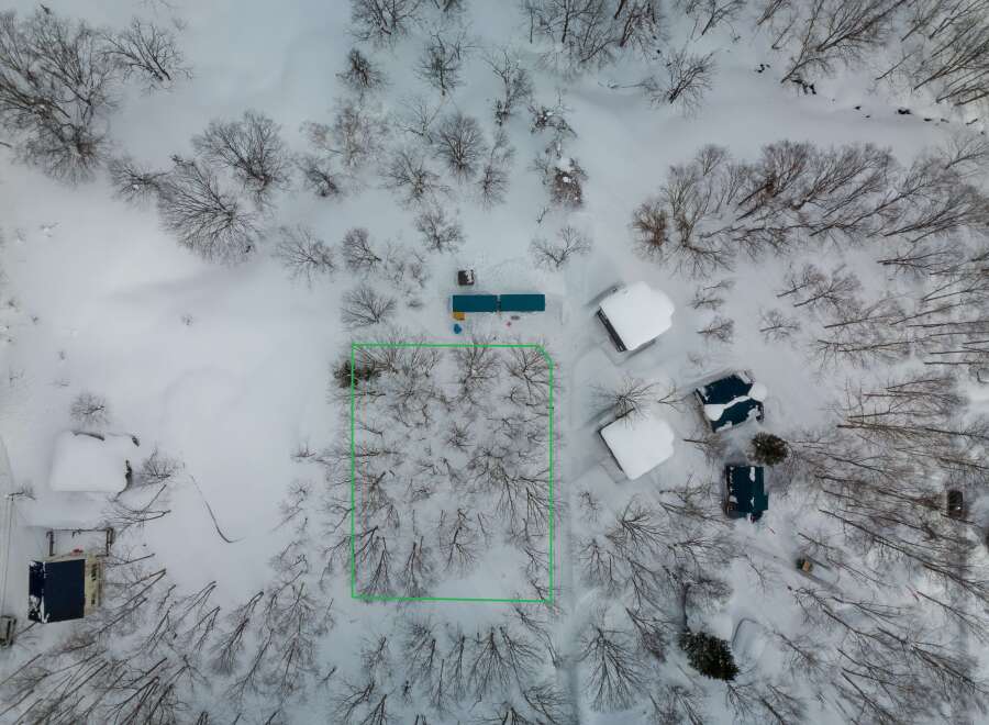 Discover serenity in this secluded snowy woodland lot, perfect for a cozy cabin retreat.