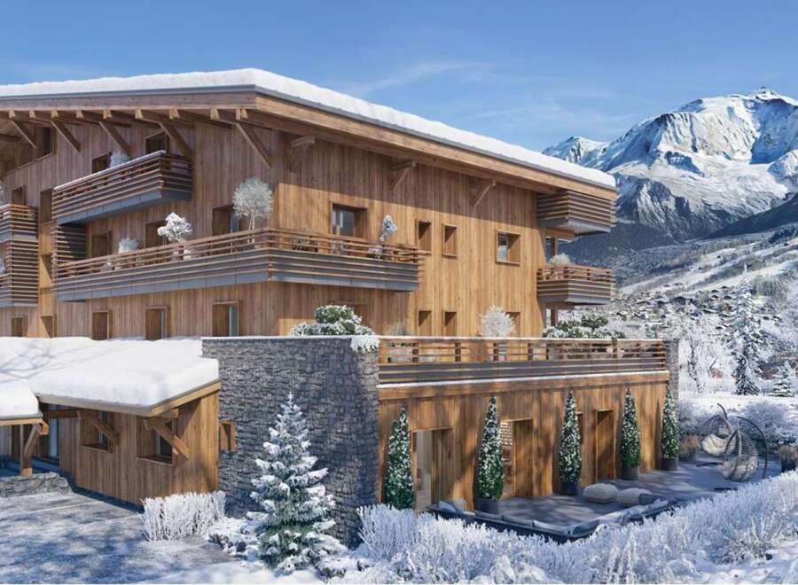 Luxury chalet in the French Alps with stunning mountain views.