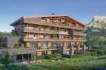 Luxury chalet-style apartments in the French Alps, boasting stunning mountain views and spacious balconies.