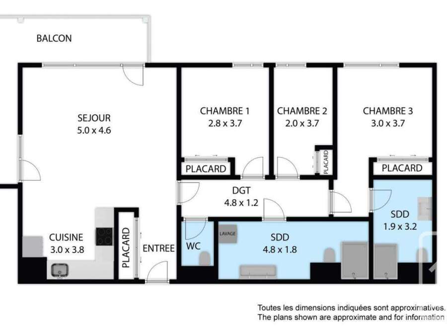 This stunning apartment boasts three bedrooms, each with ample closet space, and a spacious living area perfect for relaxation.