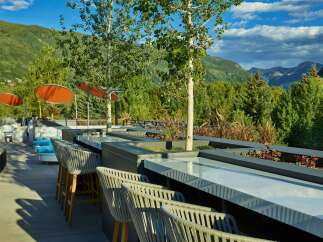 Luxury mountaintop patio with stunning views.