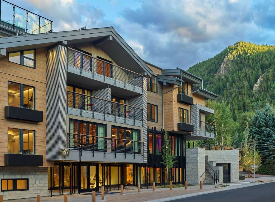 Luxury mountain hotel nestled in Aspen, Colorado.