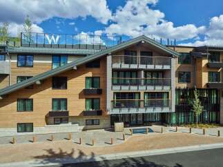 Luxury mountain hotel with stunning architecture and breathtaking views.