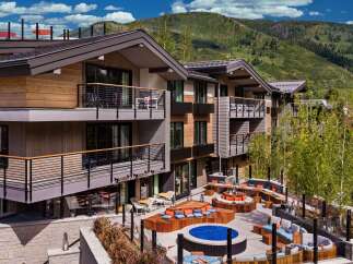 Luxury mountain lodge with stunning views.
