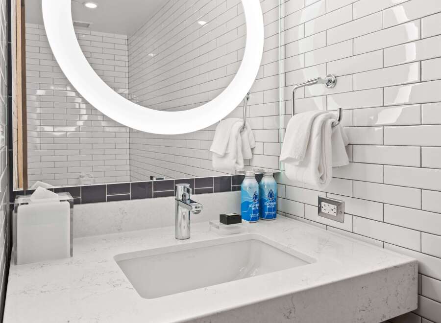 Step into a modern bathroom oasis.