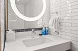 Step into a modern bathroom oasis.