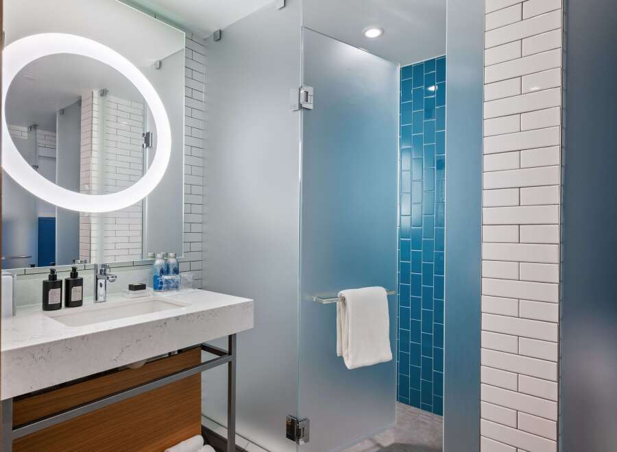 Step into a modern bathroom oasis.