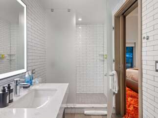 Step into a modern bathroom with sleek design.