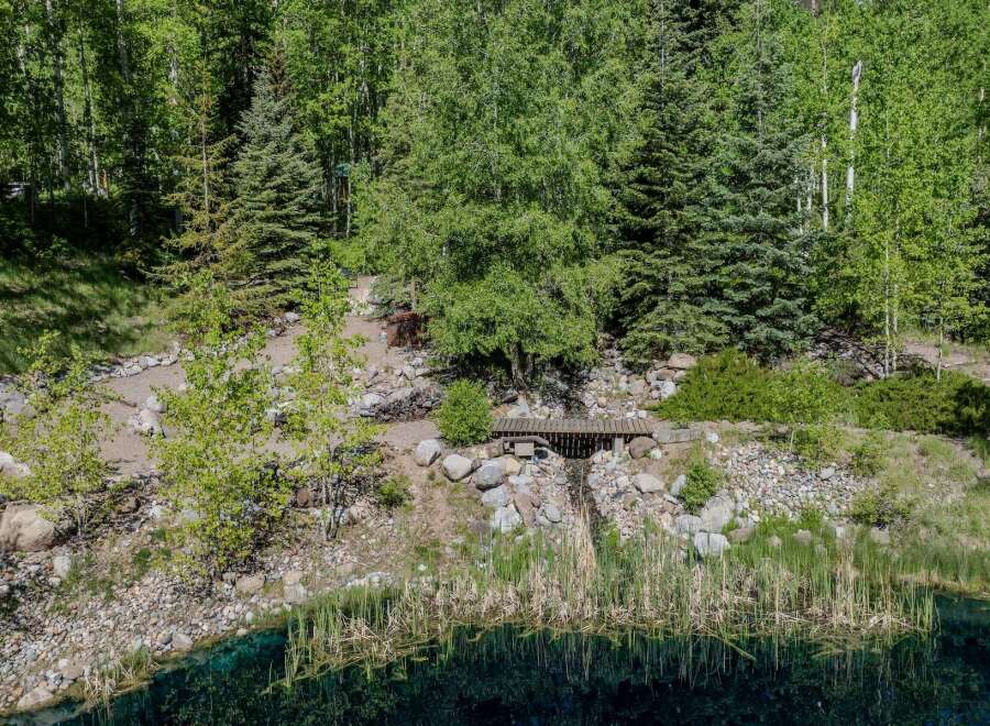 Escape to your own private oasis! This stunning property boasts a serene pond, a charming wooden footbridge, and meticulously landscaped grounds.