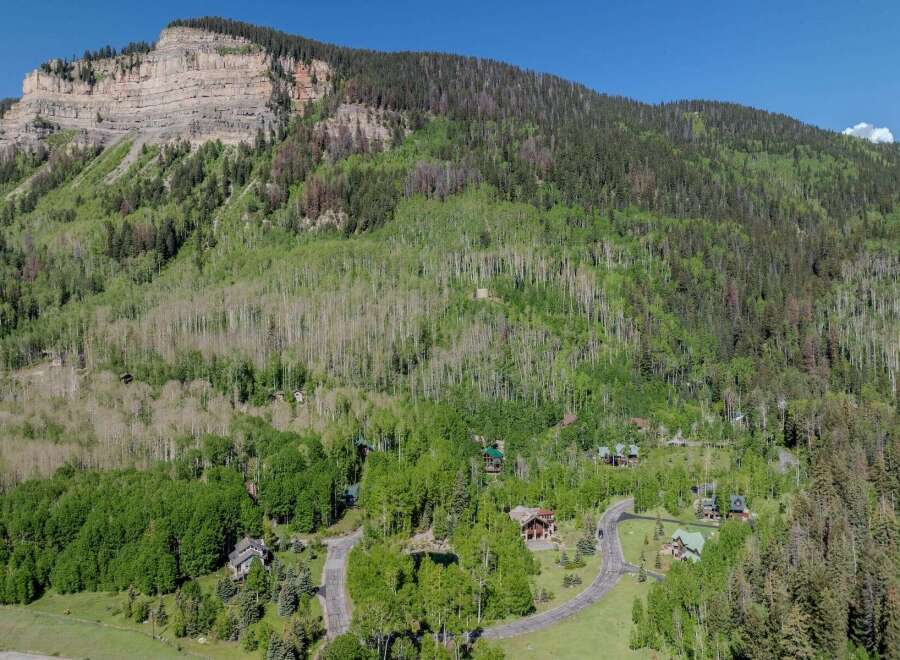 Nestled in a mountainside forest, this secluded property offers breathtaking views and a tranquil atmosphere.