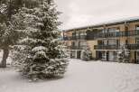 Nestled in a snowy landscape, this charming hotel offers comfortable accommodations with stunning views.
