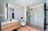 Step into a modern bathroom oasis.