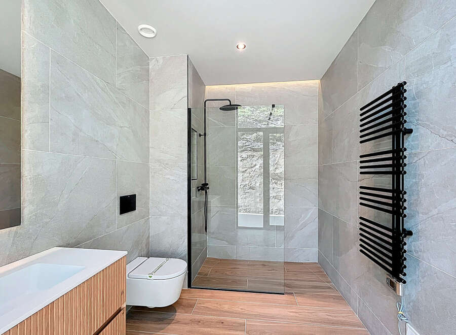 Step into a modern bathroom oasis.