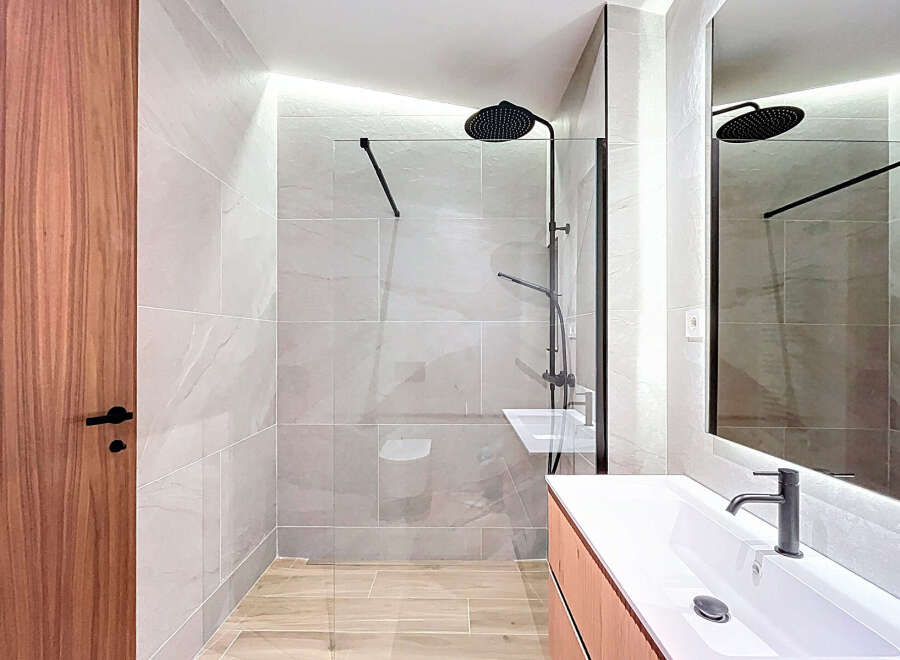 Step into a modern bathroom oasis.