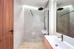 Step into a modern bathroom oasis.