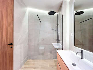 Step into a modern bathroom oasis.
