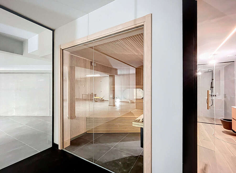 Step into luxury with this stunning property featuring a modern sauna, perfect for relaxation and rejuvenation.