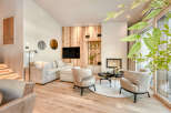 This stunning living room showcases a modern design with a cozy ambiance.