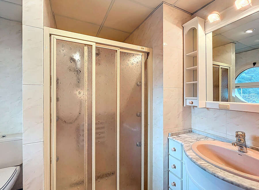Step into a bathroom that exudes classic charm.