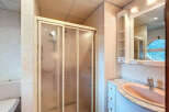 Step into a bathroom that exudes classic charm.