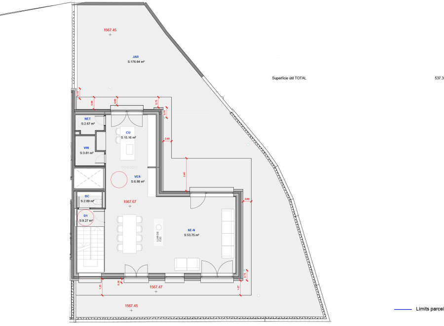 Discover this meticulously designed floor plan with a total surface area of 537.
