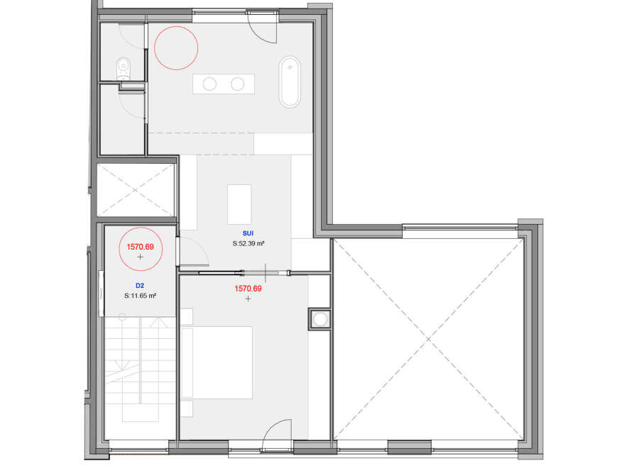 This floor plan showcases a property with a well-designed layout, including a bathroom, staircase, and spacious living areas totaling 52.
