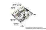 This is a floor plan of an apartment showcasing three bedrooms, a balcony, and a bathroom.