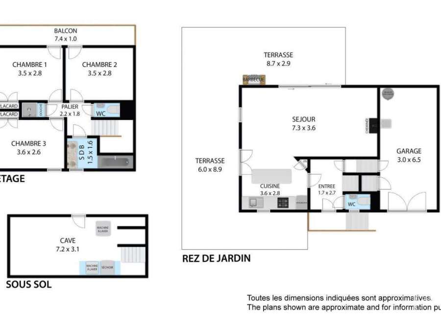 This floor plan showcases a multi-level home with a well-defined layout.
