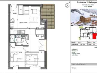 Discover this charming T3 apartment in Residence "L'Aubergade," Morzine, featuring a well-designed layout with a spacious living/kitchen area and a terrace.