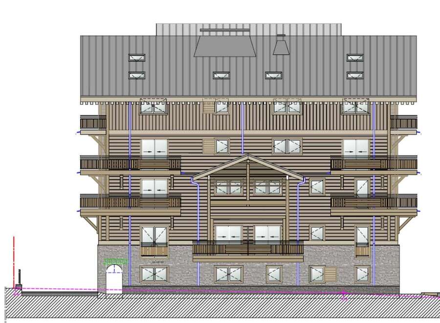 Discover a beautifully designed multi-story building, possibly a condo or apartment complex, featuring rustic wooden exteriors and charming balconies.