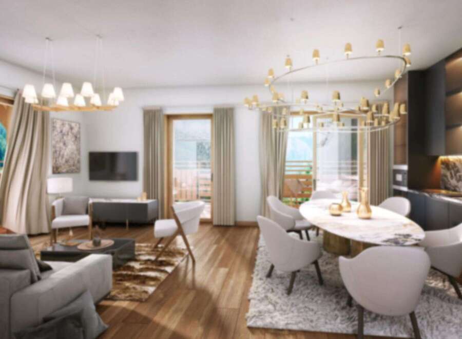 This luxurious living and dining area boasts an open floor plan, perfect for entertaining.
