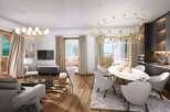 This luxurious living and dining area boasts an open floor plan, perfect for entertaining.
