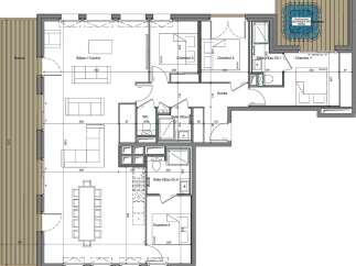 This spacious floor plan features four bedrooms, including a master suite with a private spa terrace.