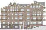 Discover this stunning multi-story property featuring a blend of wood and stone architecture, perfect for a mountain resort or luxury apartments.