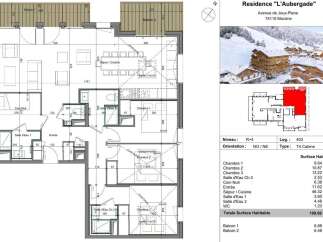 This floor plan showcases a T4 Cabine apartment in Residence L'Aubergade, located in Morzine.