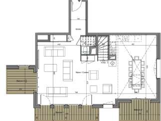 This floor plan showcases a modern home design with multiple balconies, offering ample outdoor living space.