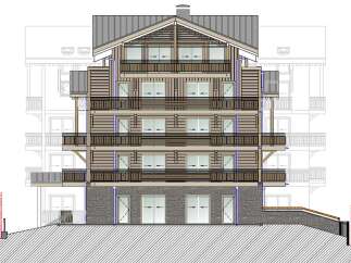This is a multi-story residential building featuring a combination of wood and stone elements.