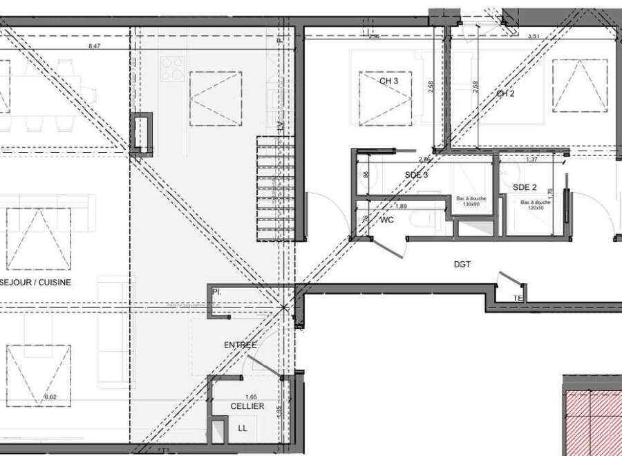 Discover this thoughtfully designed floor plan featuring an open-concept living and kitchen area, perfect for modern living.