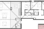 Discover this thoughtfully designed floor plan featuring an open-concept living and kitchen area, perfect for modern living.