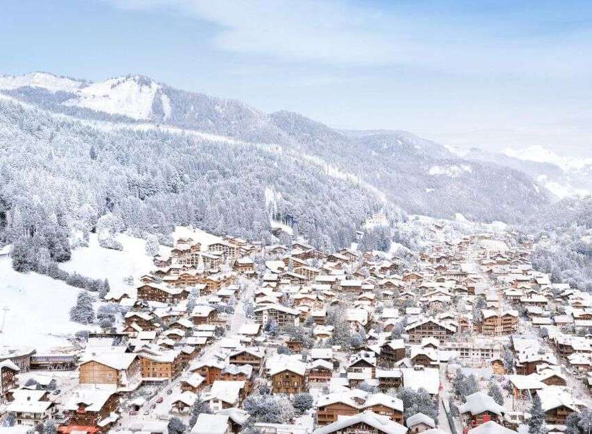 Discover luxury real estate in a winter wonderland with stunning mountain views.