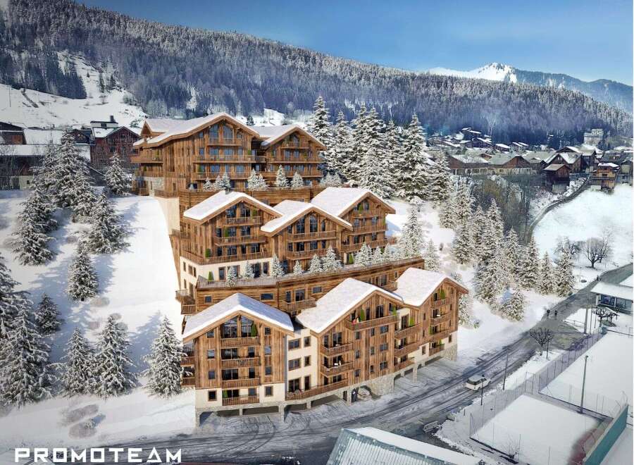 Discover luxury living in these stunning ski chalets nestled in a picturesque snowy landscape.