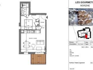 Discover this charming T2 apartment in Les Gourmets, Morzine, offering a comfortable living space of 38.