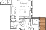 Discover a beautifully designed apartment featuring an open-concept living and kitchen area, perfect for modern living.