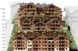 This is an image of a multi-level chalet-style apartment building.