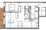 This floor plan showcases a well-designed apartment with distinct zones for living and resting.