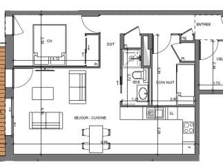 This floor plan showcases a well-designed apartment with distinct zones for living and resting.