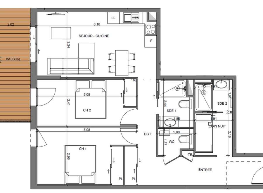 This floor plan showcases a well-designed apartment with a balcony, perfect for enjoying outdoor space.